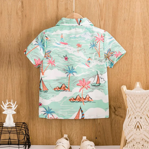 Beast4you Boy's Sailboat Tree Designer Button Front Shirt For Boy.