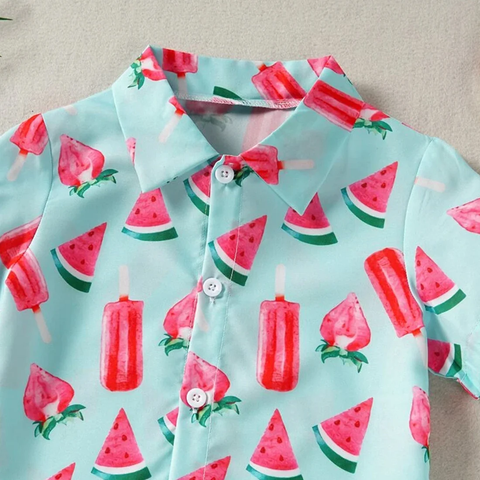 Beast4you Toddler Boys Strawberry And Watermelon print Graphic & Button Front Shirt For Boy.