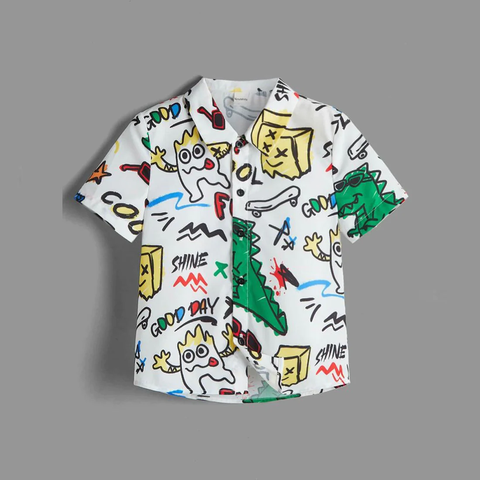 Beast4you Toddler Boys Cartoon & letters Designer Print Button Front Shirt For Boys.