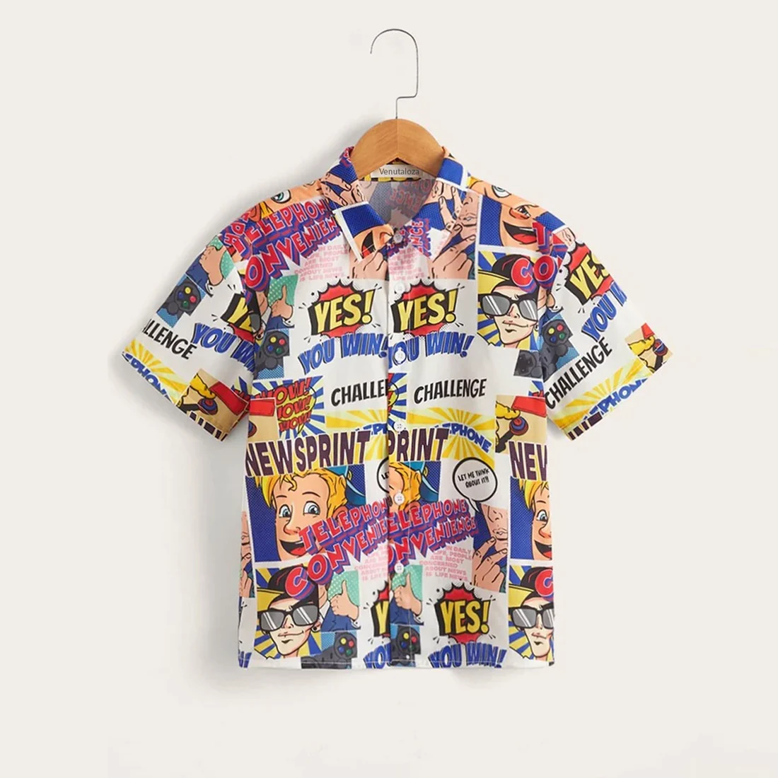 Beast4you Toddler Boys Pop Art Letters print Graphic & Button Front Shirt For Boy.