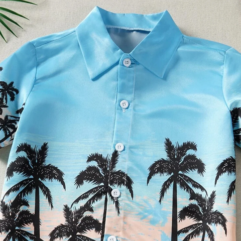 Beast4you Tropical Casual Tree Button Front Beach Short Sleeve Shirt For Boys.