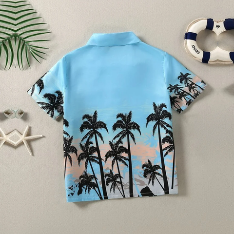 Beast4you Tropical Casual Tree Button Front Beach Short Sleeve Shirt For Boys.