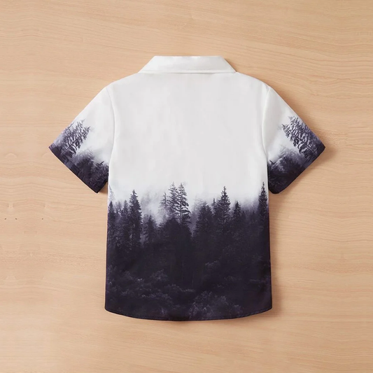 Beast4you Outdoor Casual Tree Gradient Graphic Short Sleeve Shirt For Boys.