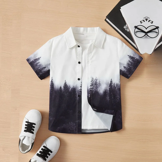 Beast4you Outdoor Casual Tree Gradient Graphic Short Sleeve Shirt For Boys.