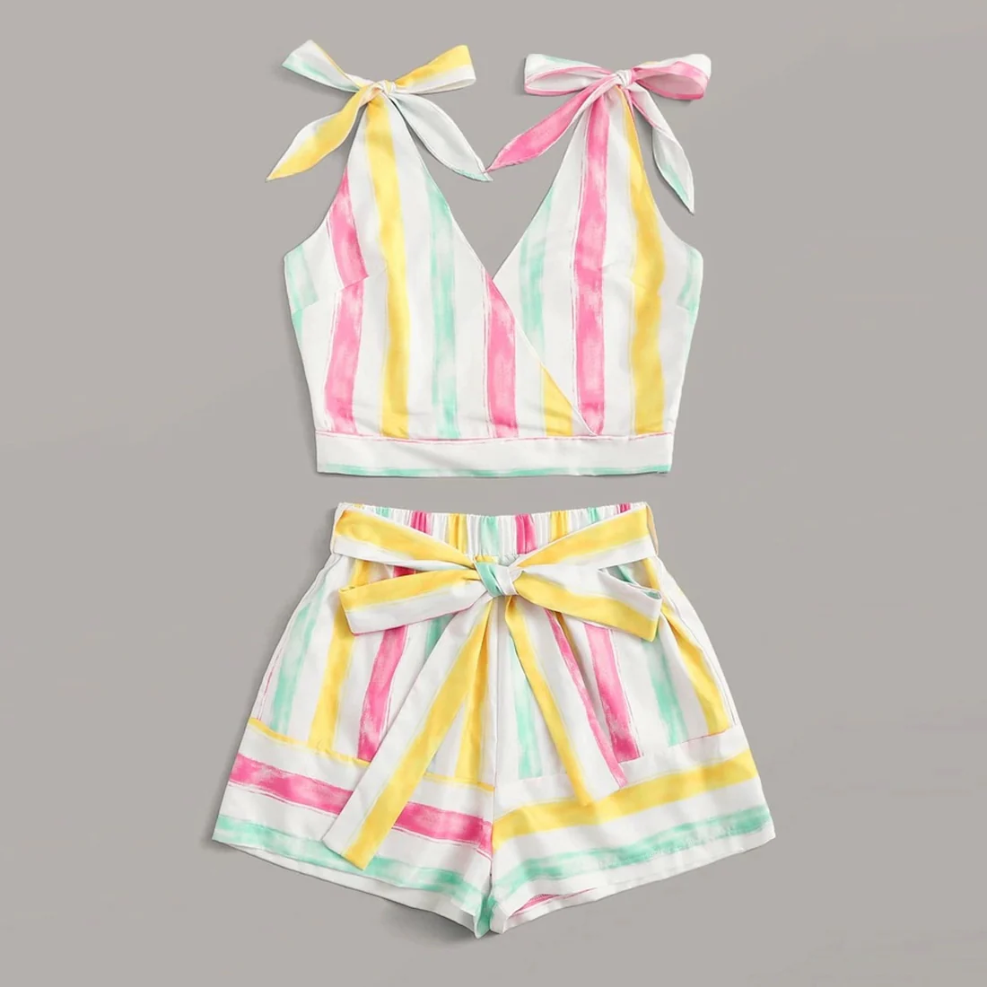 Beast4you Crop Rainbow Stylish Top Sleeveless And Shorts For Baby Girls.