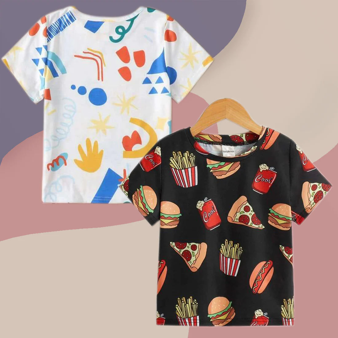 Beast4you Boy's Food Print & Cartoon Graphic Print (Combo Pack of 2) T-shirt For Boys & Girls..