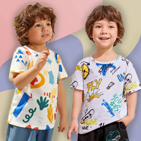 Beast4you Boy's Letters Graphic & Cartoon Graphic (Combo Pack of 2) T-shirt For Boys & Girls..