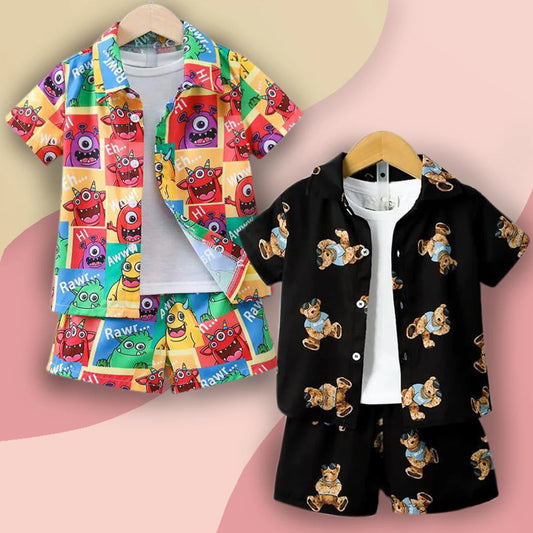 Beast4you Baby Set Cartoon & Bear (Combo Pack Of 2) Shirt & Shorts Without tee Two Piece Set For Boy & Girls.