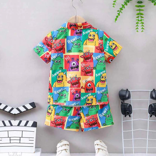 Beast4you Baby Set Floral & Bear and Cartoon Graphic (Combo Pack Of 3) Casual Printed Shirt & Shorts Without tee Two Piece Set For Boy & Girls.