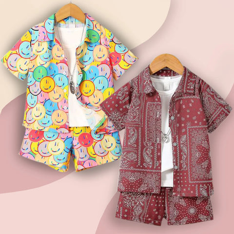 Beast4you Baby Set Smilie Smilie & Paisley Scarf Casual (Combo Pack Of 2) Shirt & Shorts Without tee Two Piece Set For Boy & Girls.