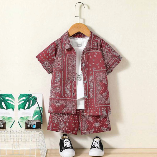 Beast4you Kids Paisley Scarf Casual Printed Shirt & Shorts Without tee Two Piece Set.