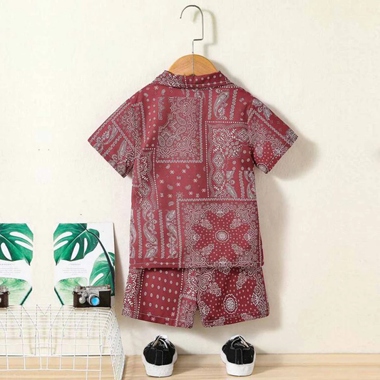 Beast4you Kids Paisley Scarf Casual Printed Shirt & Shorts Without tee Two Piece Set.