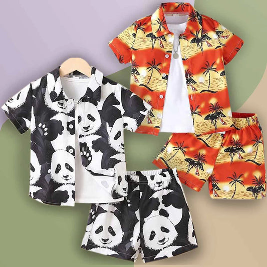 Beast4you Baby Set Panda & Coconut Tree (Combo Pack Of 2) Shirt & Shorts Without tee Two Piece Set For Boy & Girls.