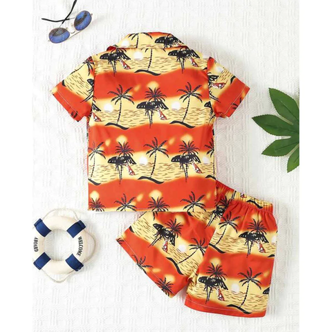 Beast4you Kids Sunshine Tropical Print Shirt & Shorts Without tee Two Piece Set.