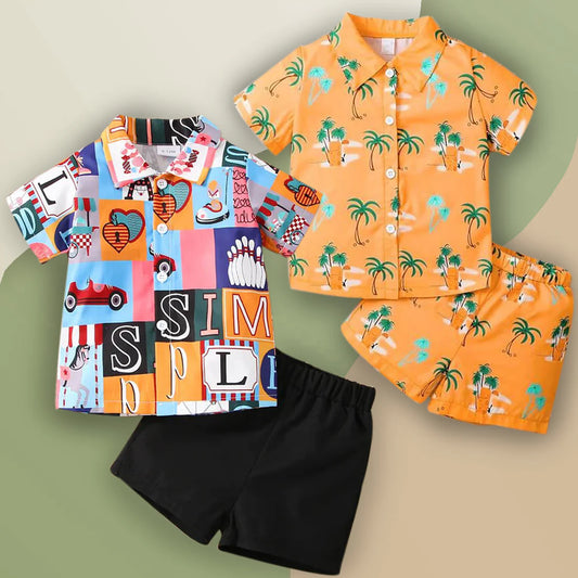 Beast4you Baby Set Casual Letters & Coconut Tree (Combo Pack Of 2) Shirt & Shorts Without tee Two Piece Set For Boy & Girls.