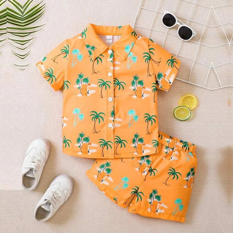 Beast4you Baby Set Casual Letters & Coconut Tree (Combo Pack Of 2) Shirt & Shorts Without tee Two Piece Set For Boy & Girls.