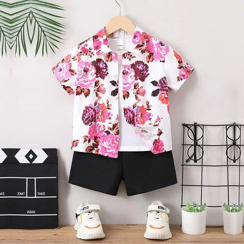 Beast4you Baby Set Florals & Sunshine Plaid Turn Down Collar (Combo Pack Of 2) Shirt & Shorts Without tee Two Piece Set For Boy & Girls.