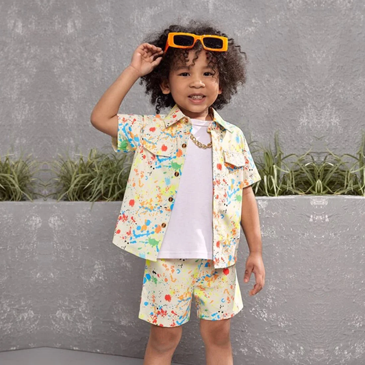 Beast4you Kids Apricot-Colored Casual Printed Shirt & Shorts Without tee Two Piece Set.