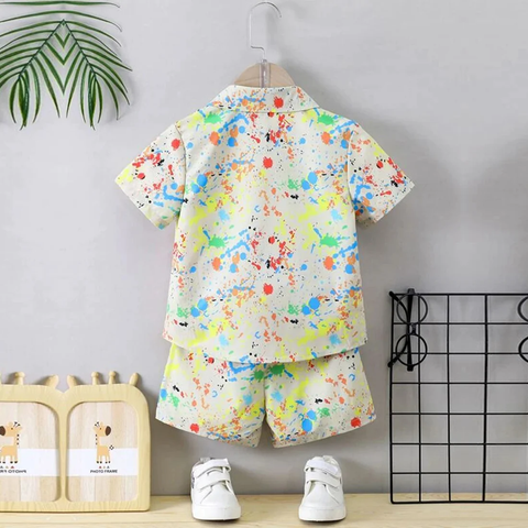 Beast4you Boys Apricot-Colored Casual Printed Shirt & Shorts Without tee Two Piece Set.