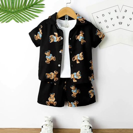 Beast4you Kids Evryday Bear Casual Shirt & Shorts Without tee Two Piece Set.