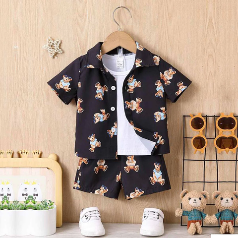 Beast4you Kids Stylish Evryday Bear Casual Shirt & Shorts Without tee Two Piece Set.