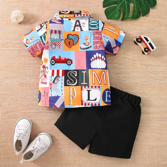 Beast4you Kids Casual Letters Shirt & Shorts Without tee Two Piece Set.