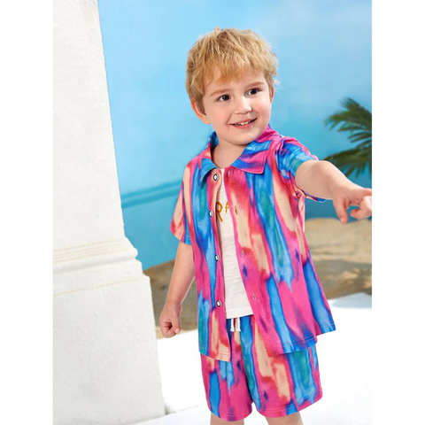 Beast4you Kids 1pc Tie Dye Turn Down Collar Shirt & Shorts Without tee Two Piece Set.