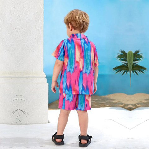 Beast4you Kids 1pc Tie Dye Turn Down Collar Shirt & Shorts Without tee Two Piece Set.