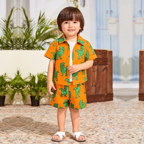 Beast4you Toddler Boys Dinosaur Casual Printed Shirt & Shorts Without tee Two Piece Set.