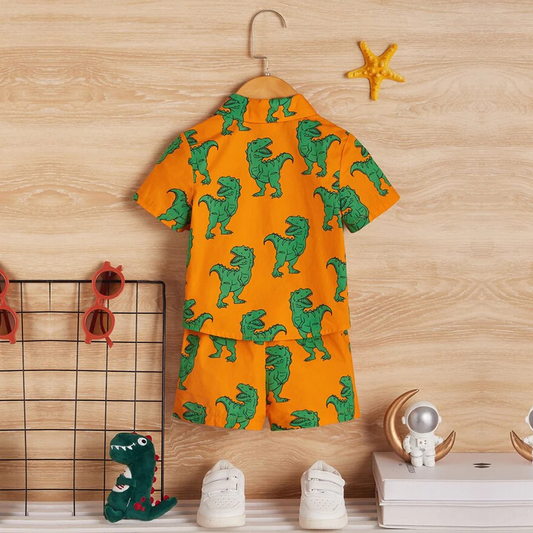 Beast4you Kids Dinosaur Casual Printed Shirt & Shorts Without tee Two Piece Set.