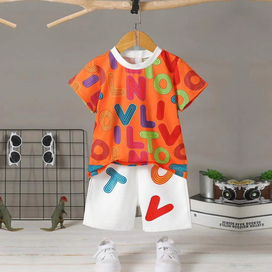 Beast4you  Stylish Baby Set Letters Casual & Hypmev Tie Dye Bear_Dinosaur Two Piece Set (Combo Pack Of 3) T-Shirt & Shorts For Boys