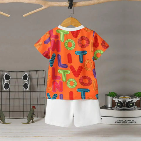 Beast4you  Stylish Baby Set Letters Casual & Hypmev Tie Dye Bear_Dinosaur Two Piece Set (Combo Pack Of 3) T-Shirt & Shorts For Boys