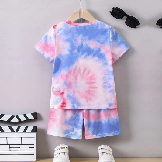 Beast4you Kids HYPME Tie Dye Bear & letters Graphic Casual T-Shirt & Shorts Two Piece Set For Boys.