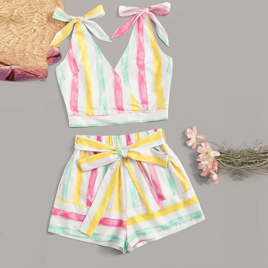 Beast4you Crop Rainbow Stylish Top Sleeveless And Shorts For Baby Girls.