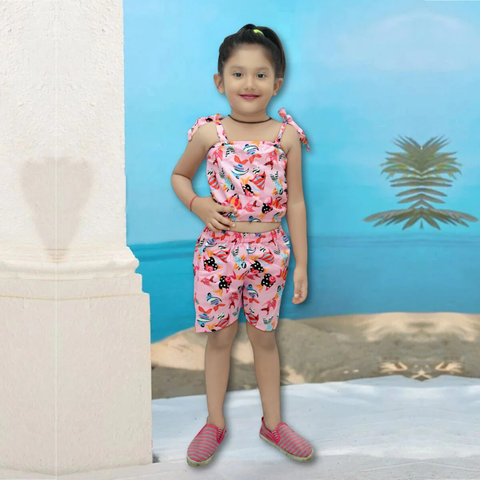 Beast4you Babygirl's Stylish Fish Pink Designer Top & Short For Kids.