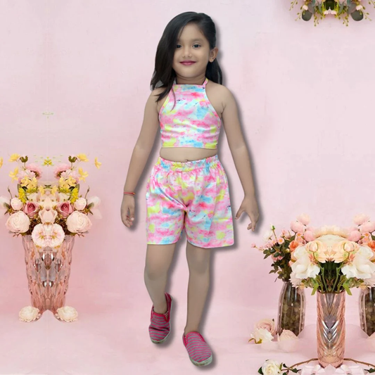 Beast4you Unique Rainbow Design Crop Top Sleeveless And Shorts For Kids.