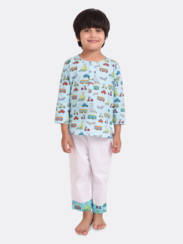 Beast4you Transport Theme Printed Pyjama Kurta Set