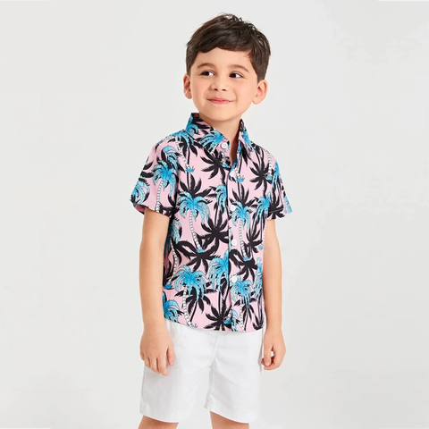 Beast4you Boys Plam Tree Button Front Shirt For Boy.