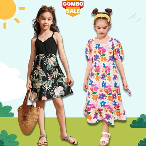 Beast4you Baby Girl's Designer Multi Floral's Tunic Dresses (Combo Pack Of 2) for Baby Girl.