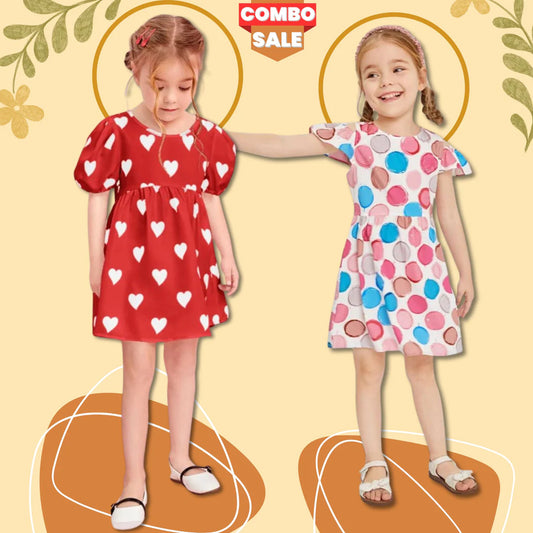 Beast4you BabyGirl's Unique Designer Red Heart & Floral's Tunic Dress (Combo Pack Of 2) for Baby Girls.