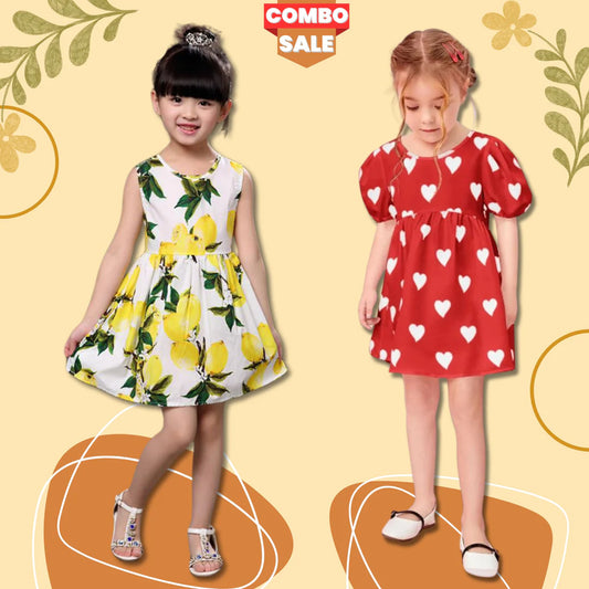 Beast4you BabyGirl's Stylish Designer Lemon & Heart Tunic Dresses (Combo Pack Of 2) for Baby Girl.