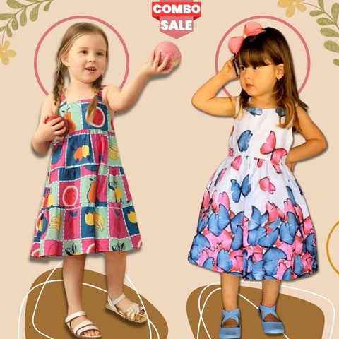 Beast4you Baby Girl's Stylish Designer Butterfly & Fruit's Tunic Dresses (Combo Pack Of 2) For Baby Girl.