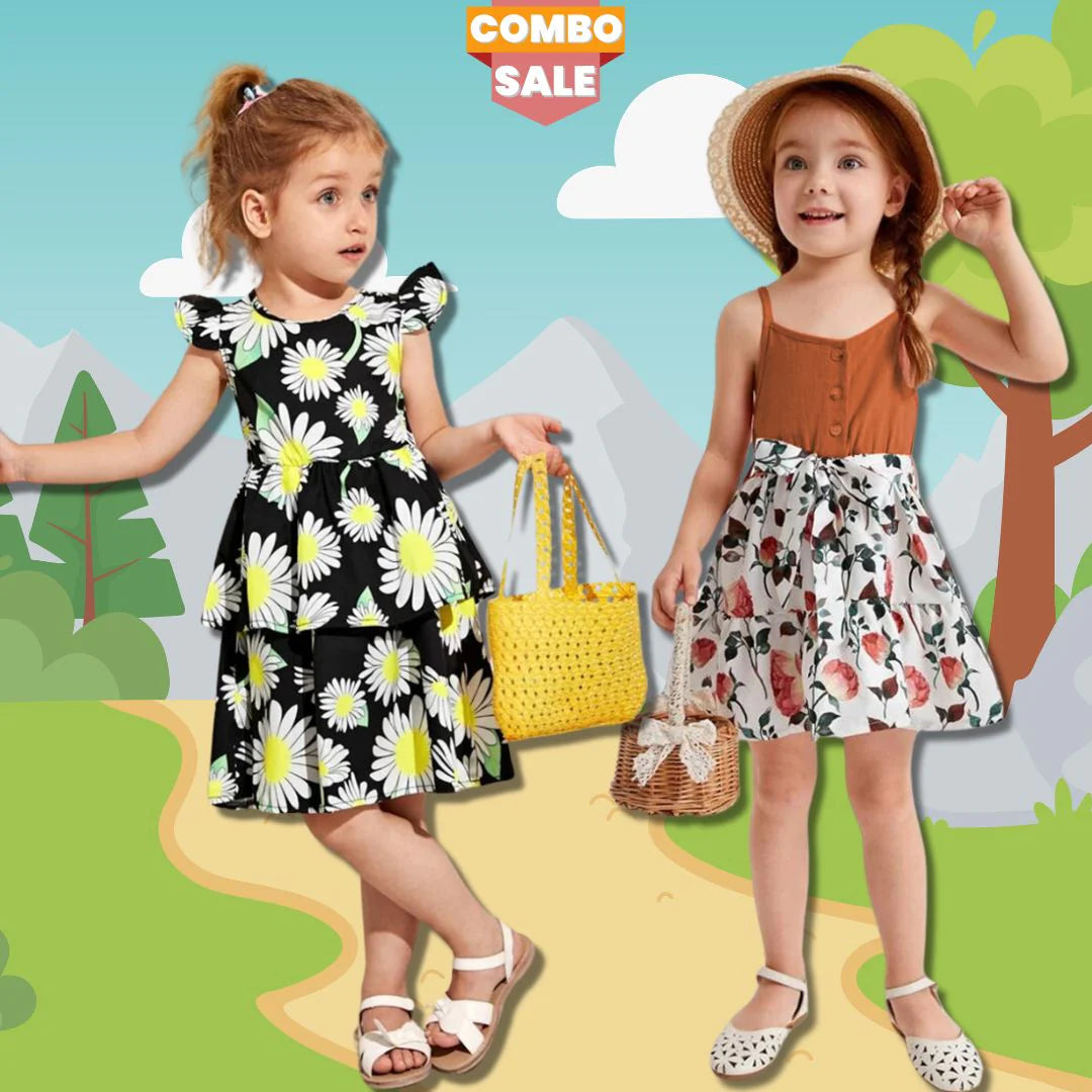 Beast4you Kid's Stylish Designer Sun Flower& Floral Tunic Dresses (Combo Pack Of 2) For Baby Girl.