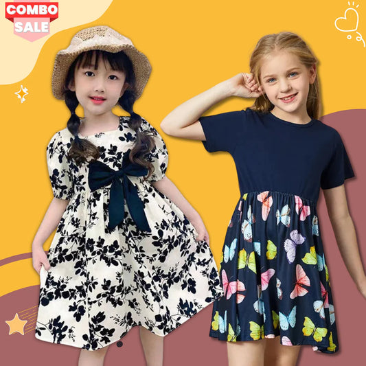 Beast4you BabyGirl Cotton Floral & Butterfly Tunic Dress Combo Pack for Baby Girls.