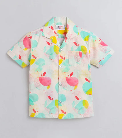 Beast4you Half Apple Digital printed Shirt with White solid Shorts