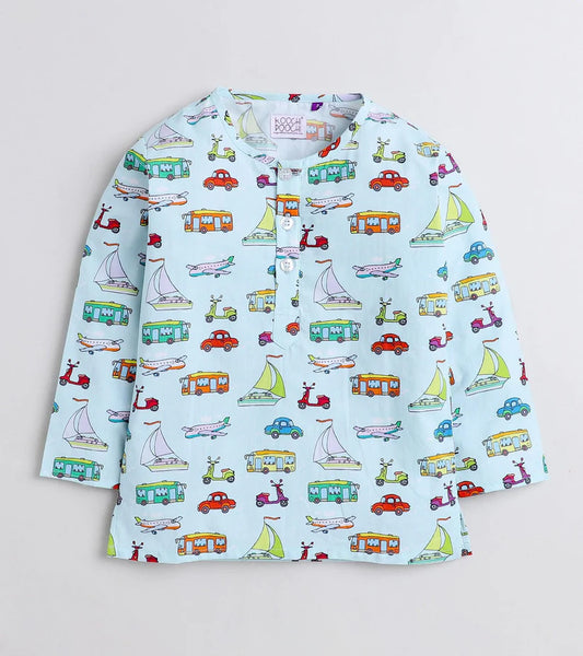 Beast4you Transport Theme Printed Pyjama Kurta Set