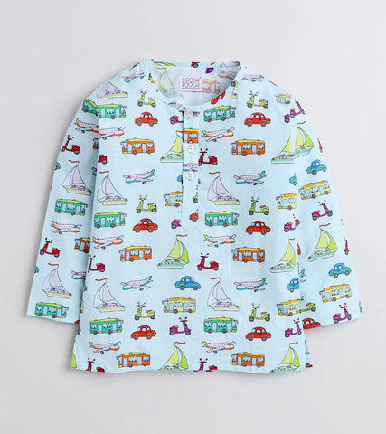 Beast4you Transport Theme Printed Pyjama Kurta Set