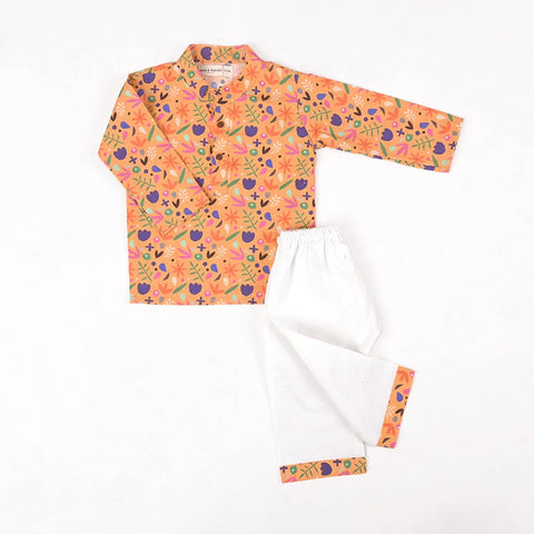 Beast4you Orange Floral Kurta Set