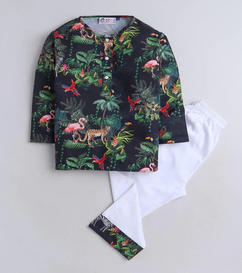 Beast4you Night Jungle Printed Pyjama Kurta Set