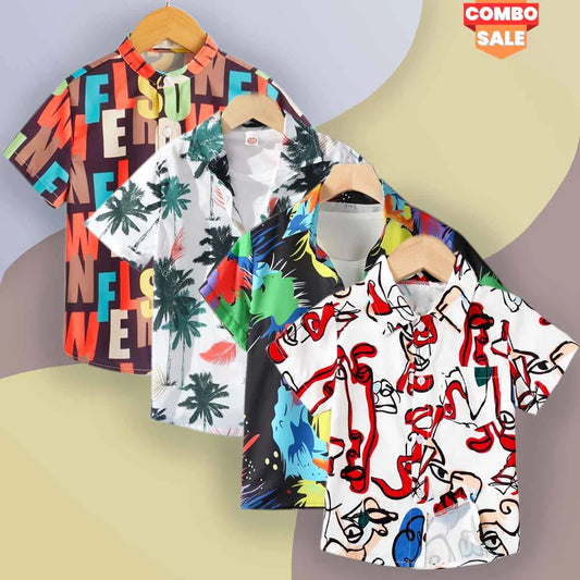 Beast4you Boy's Stylish Cool Looking Colorful Graphic Designer Button Front (Combo pack For 4) Shirt For Boy.